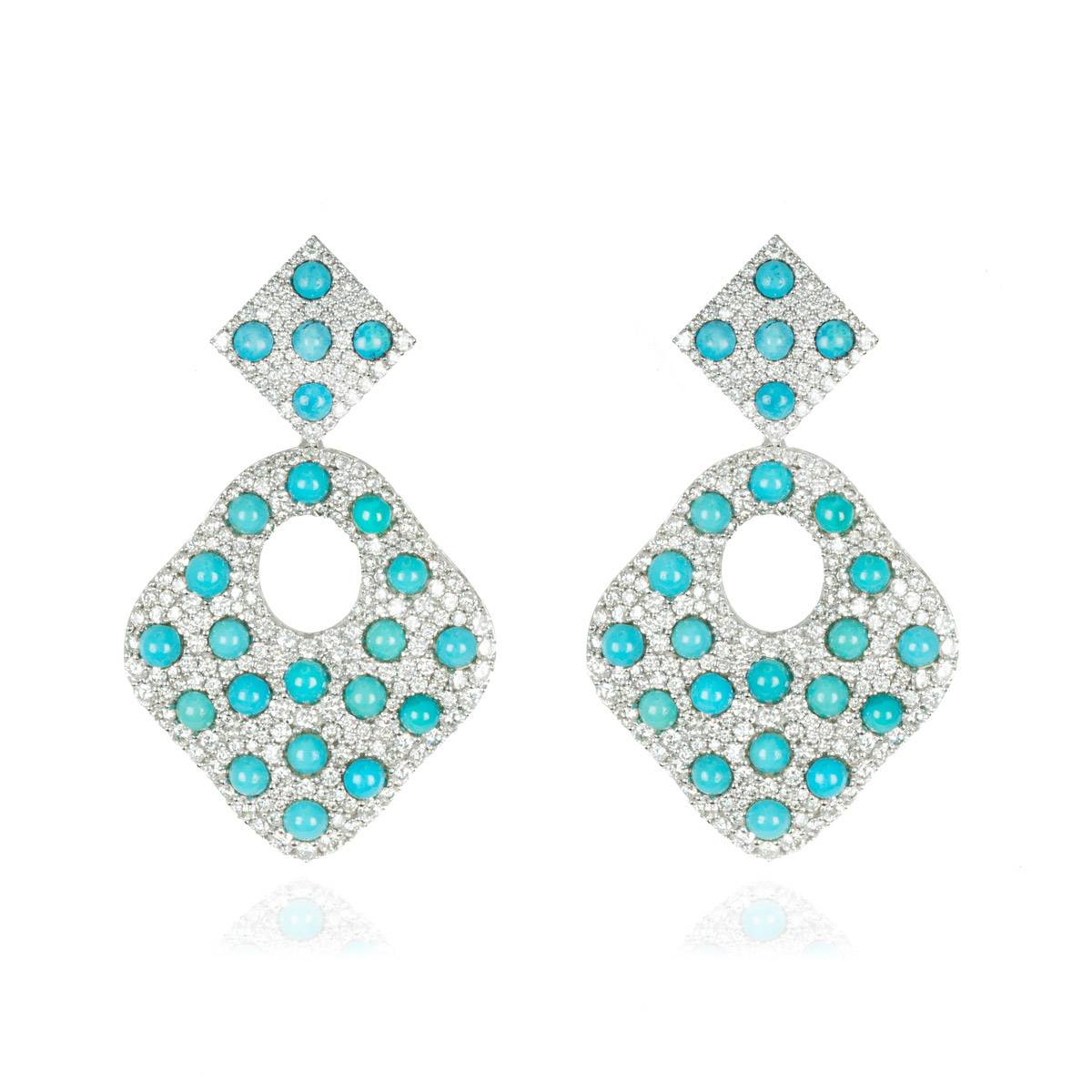 White Gold Diamond and Turquoise Drop Earrings